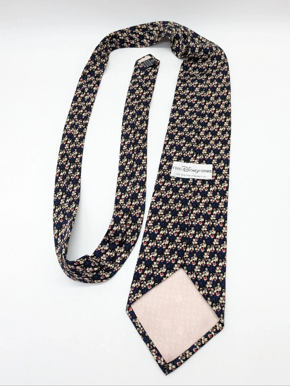 Vintage Disney Store Blue Cream Red Goofy Silk Tie